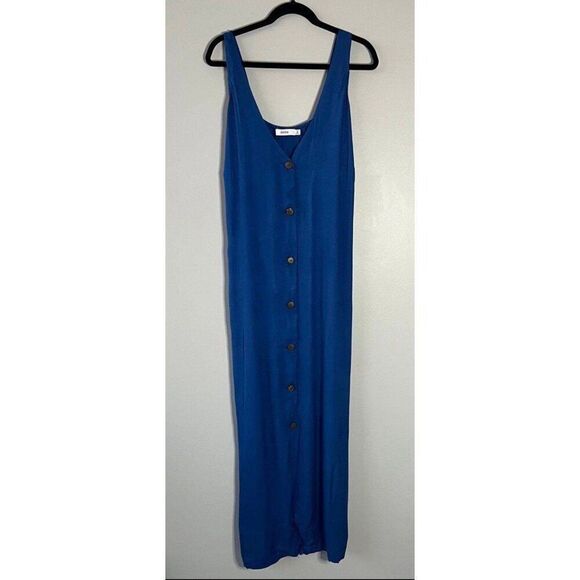 Justfab NWT Plus Size 1X Coastal Boho Vacation Blue Button Front Maxi Dress - Picture 7 of 11